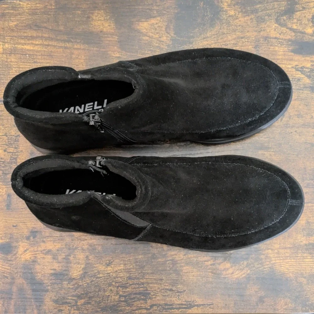 Vaneli Sport Leeta Black Suede Ankle‎ Boots Zip Booties Women's 6.5 M